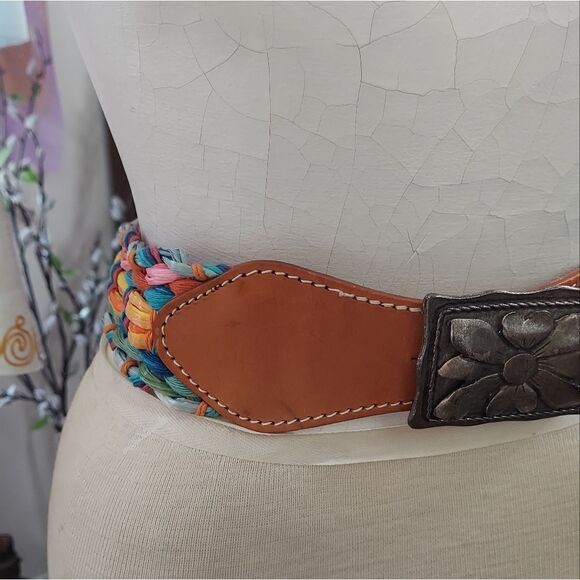 Vintage Express Braided Raffia Leather Belt Size S - Picture 6 of 10